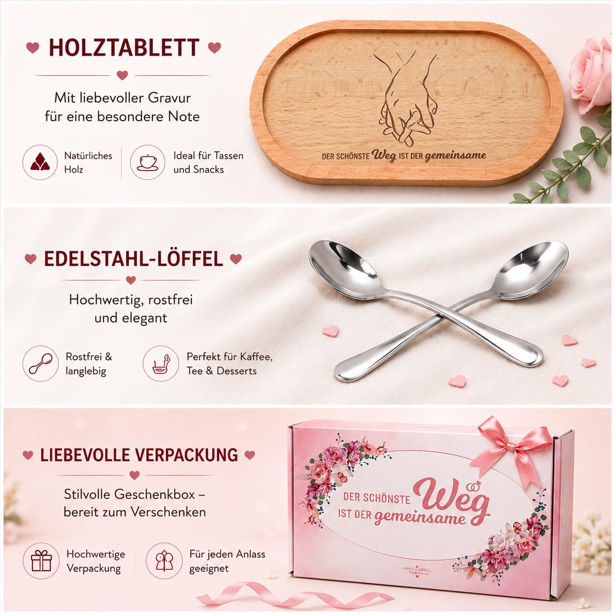 LOZACHE Geschenke für Paare Mr & Mrs Tassen Set mit Holztablett & Löffeln | Hochzeitsgeschenke für Brautpaar, Personalisierte Valentinstag Jahrestag Hochzeit Verlobung Geschenkset mit Geschenkbox
