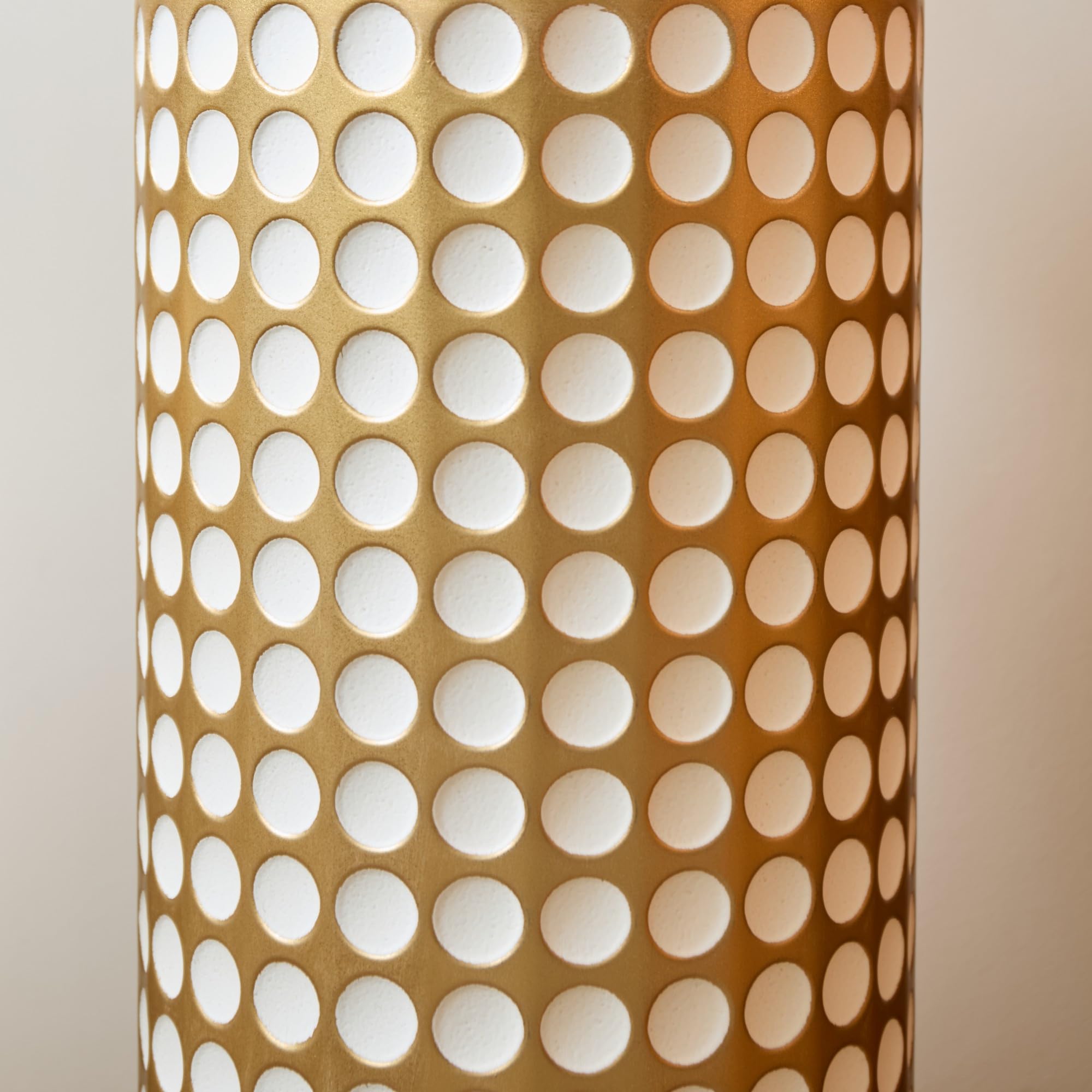 Bodenvase groß 3er Set (50/66/83 cm) - Große Deko Vasen aus Metall, Übertöpfe für Pflanzen als Zimmerdeko für Wohnzimmer & Flur im Vintage Look, Gold mit weißen Punkten