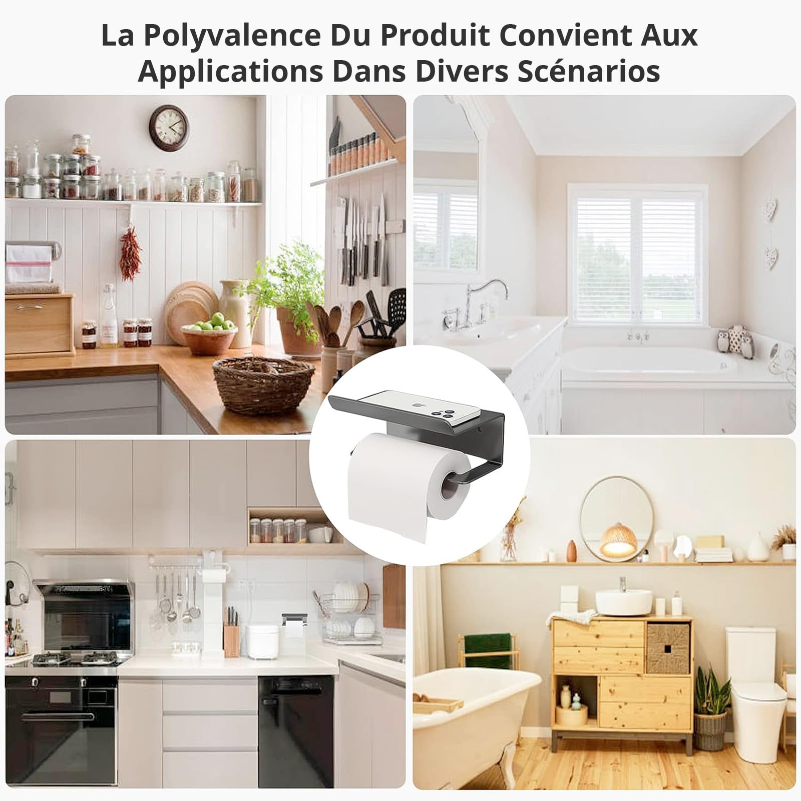 Porte-rouleau Papier Toilette Mural En Acier Inoxydable SUS 304, 18 Cm - Noir, Pour Salle De Bain Et Cuisine - 2
