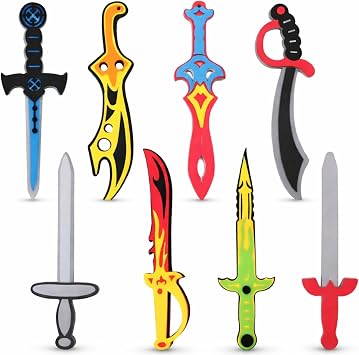 Liberty Imports 8 Pack Foam Swords Weapons Toy Set for Kids Cosplay Pretend Role Play Dress Up Accessories - 8 Different Designs Ninja Pirate Warrior Viking Swords Assorted
