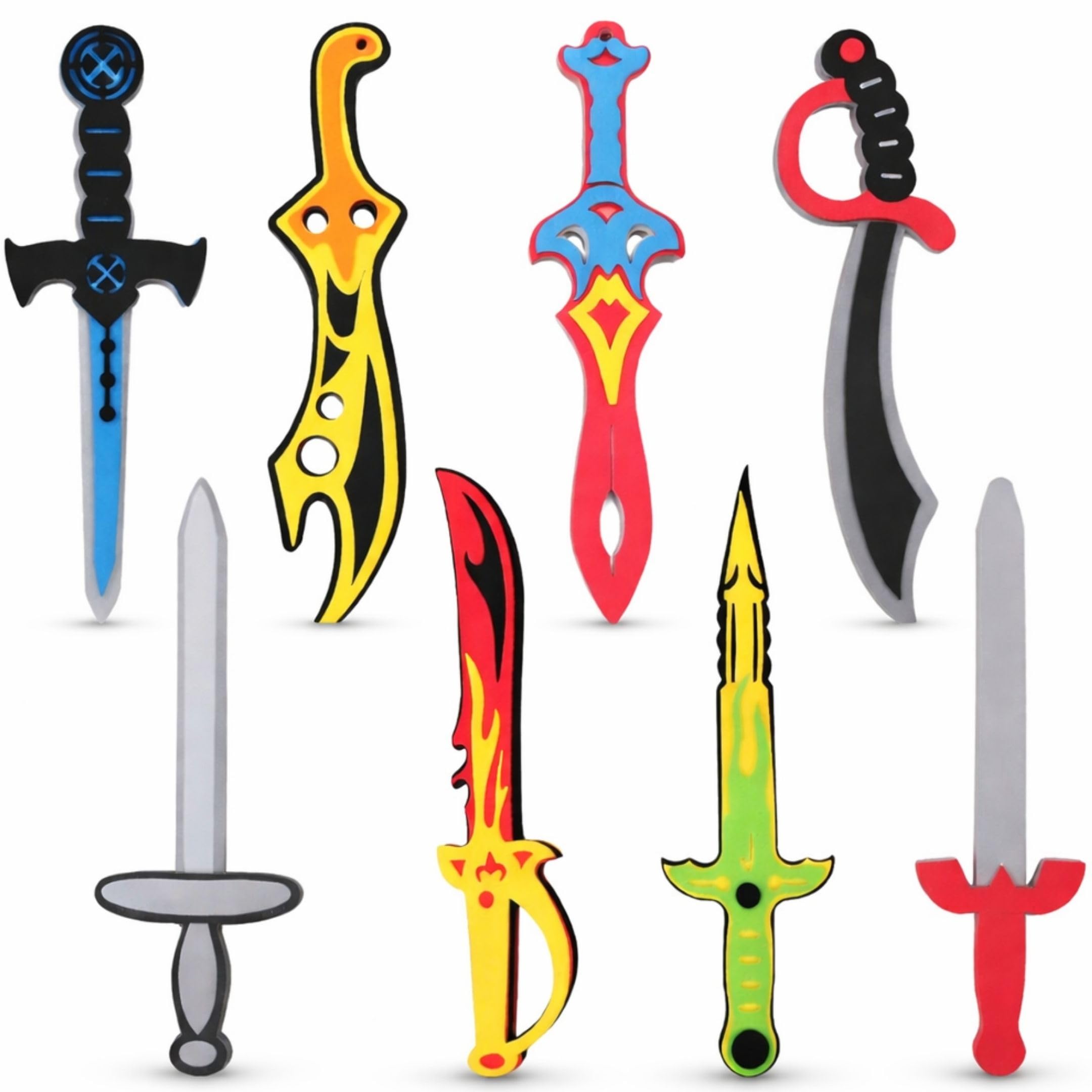 Liberty Imports Foam Swords 8 Pack Weapons Toy Set for Kids - 8 Different Designs Ninja Pirate Warrior Viking Swords Assorted