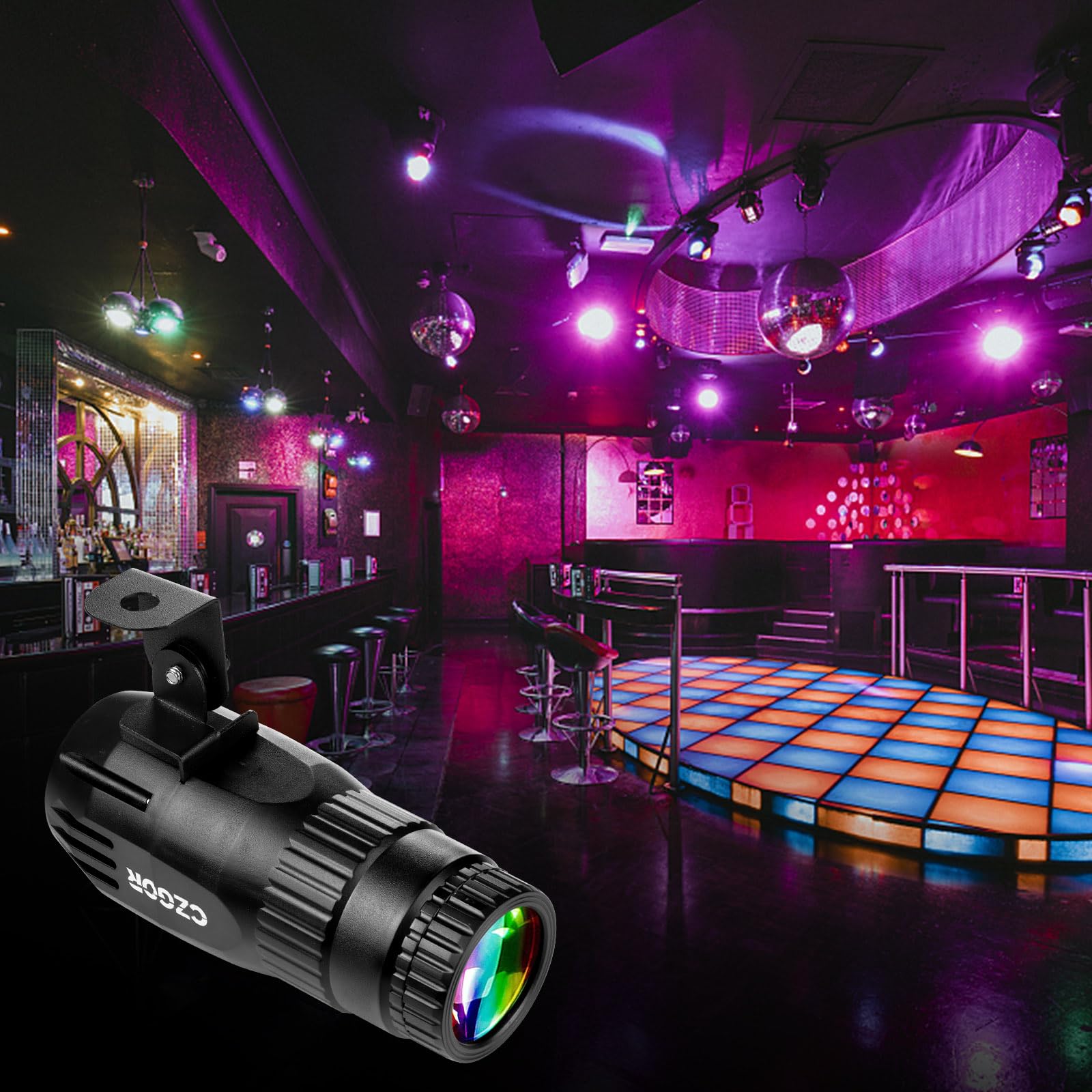 15W Projecteur Boule a Facette, Czgor RGBW 4 en 1 LED Pinspot Projecteur avec Télécommande et 3 Modes d'Éclairage, LED Pin Spot Ultra-Lumineux pour Fêtes, Clubs, Bars et Mariages