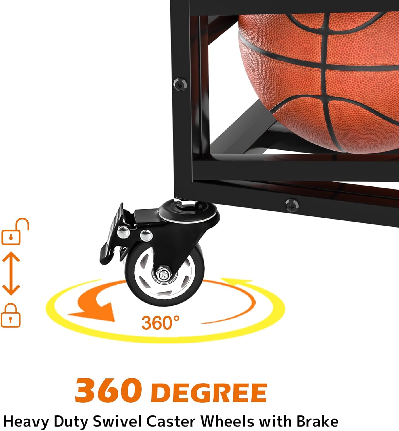 Ball Cart Storage with Lockable Wheels & Side Door, Basketball Storage Bin with Lid for Indoor Outdoor, Sports Equipment Exercise Ball Organizer, Ball Holder for Gym, School, Club