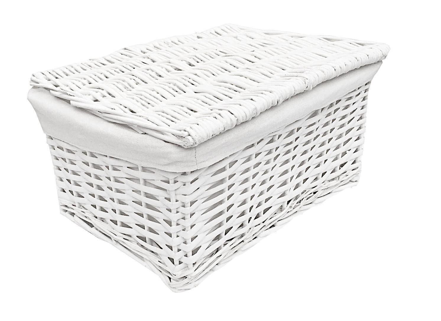 Topfurnishing White Lidded Wicker Storage Toy Box Empty Xmas Hamper Basket Lining (, Medium (35X24x15cm)