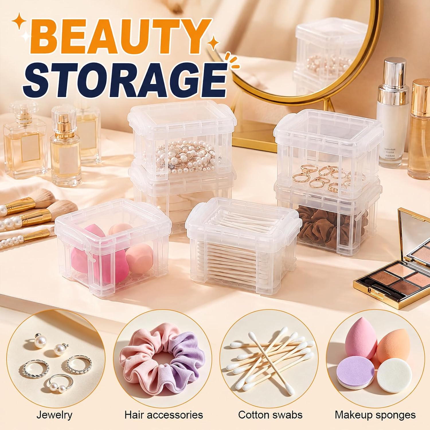 Sieral 50 Pcs Small Clear Plastic Storage Container Snap Lid, 3.4 x 2.6 x 2