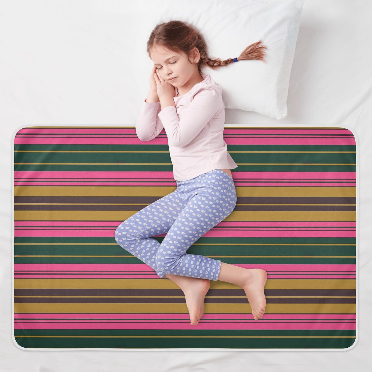 Gold and Magenta Green Striped Extra Large Resuable Potty Training Pee Pad Soft Absorbent Bed Wetting Pads Changing Toddler Bedding Products for Kids Adults Pets , 52" L x 34" W