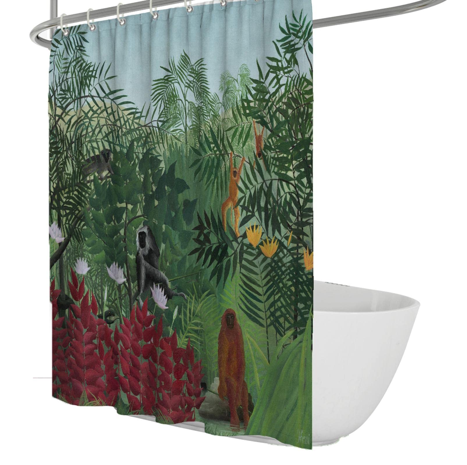 Henri Rousseau Impresión de Obras de Arte en Cortina de Ducha Tropical Jungle Impermeable Tela Revestimiento de Cortina de Ducha para baño Diseño de Calidad de Hotel W150 x L200cm