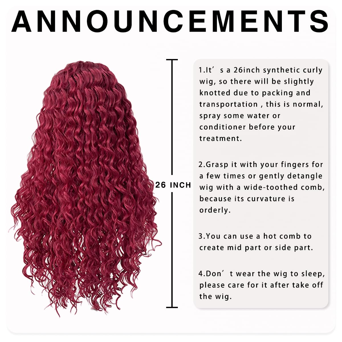 13x6 Red Curly Wig Burgundy Lace Front Wigs Pre-Plucked Glueless HD Lace Front Wig Synthetic Lace Front Wig Long Curly Deep Wave Wig
