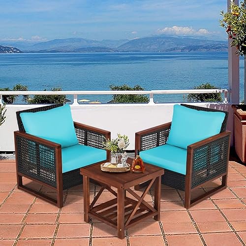 LDAILY 3 Pieces Patio Furniture Set, Rattan Outdoor Front Porch