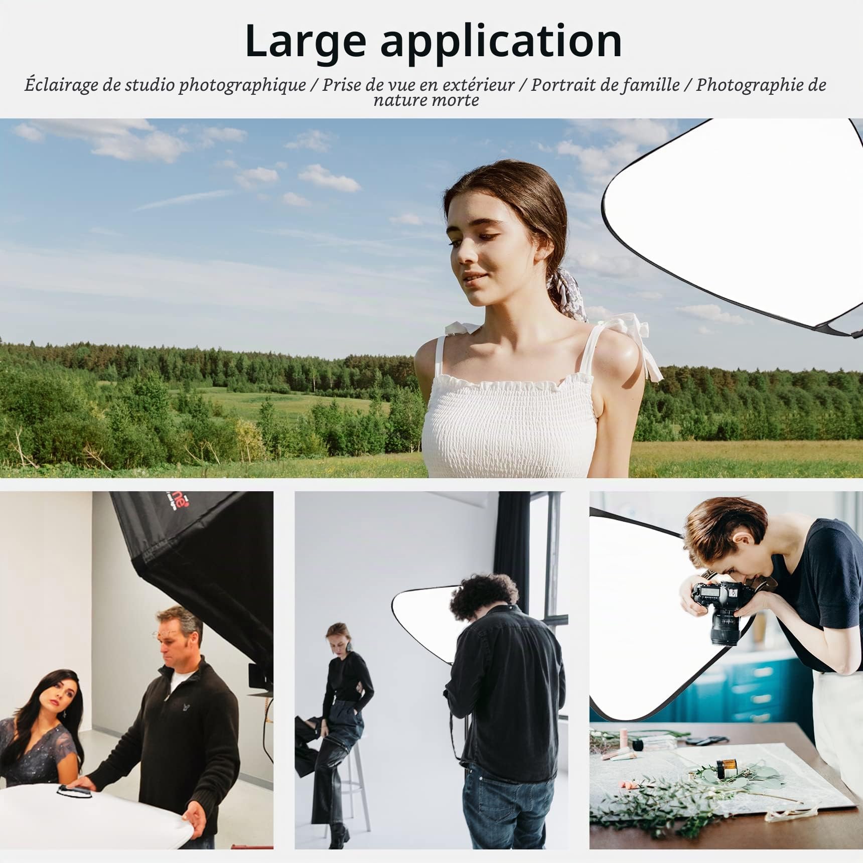 Selens Réflecteur 5 en 1, Triangulaire, 80 cm, Portable, Pliable | doréargenté, blanc, noir, transparent, avec sac de transport, pour portrait, studio photo, vidéo