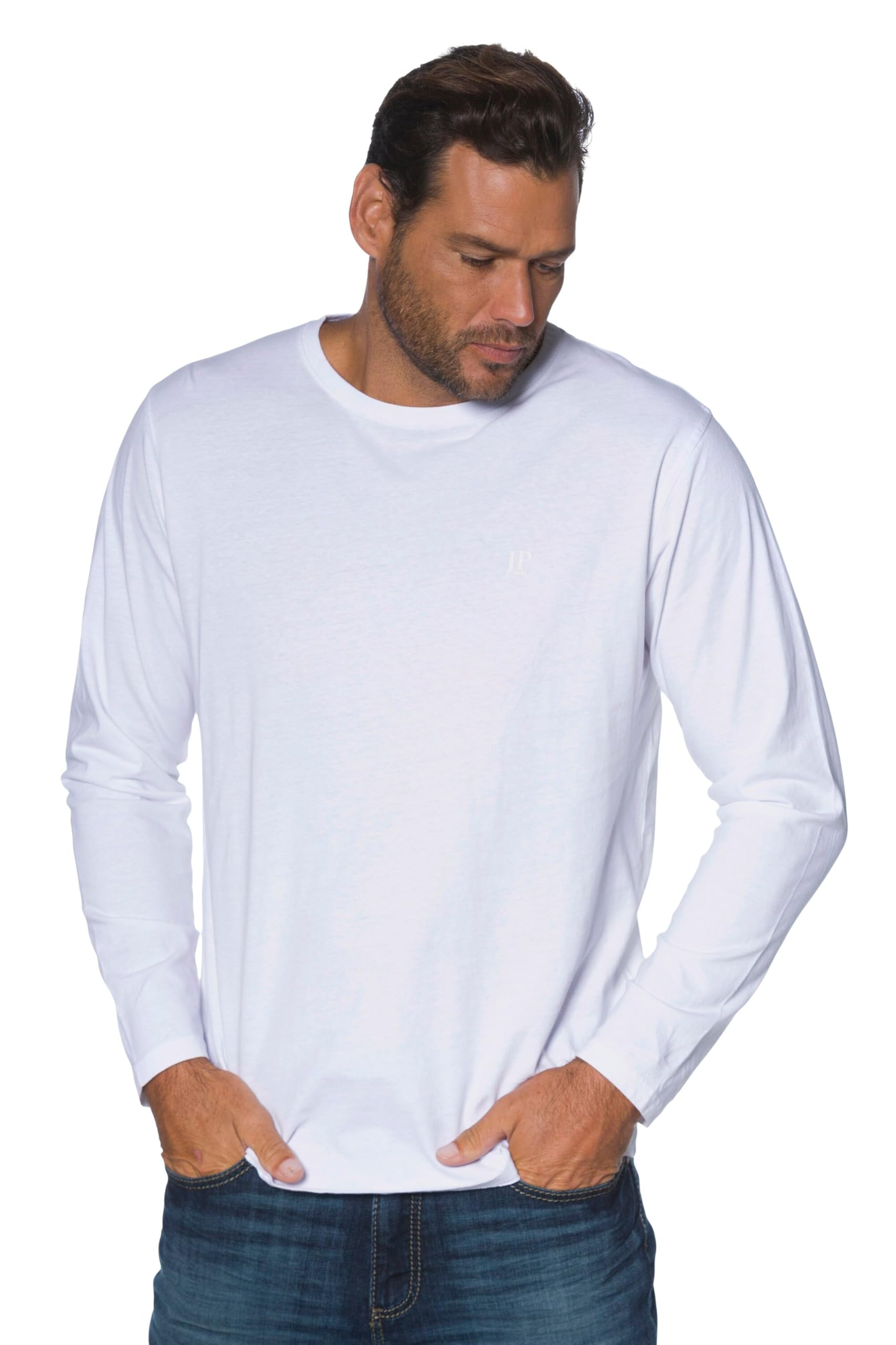 JP 1880 Menswear Big & Tall Plus Size L-8XL JP Logo Basic Tee White 8XL 702559 20-8XL