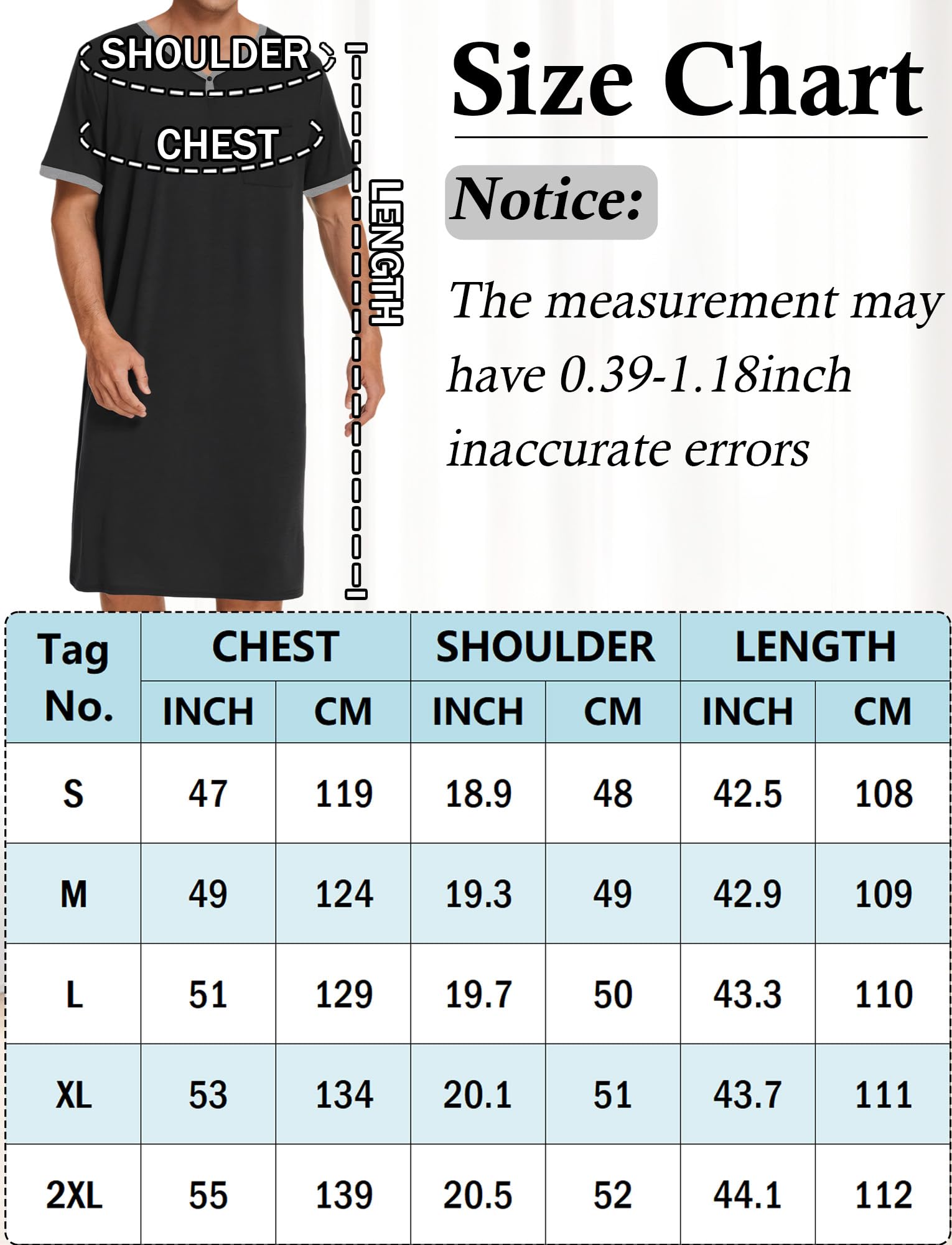Maeau Chemise de nuit d'été à manches courtes pour homme, vêtement de nuit ample, doux, décontracté, chemise de nuit longue et légère