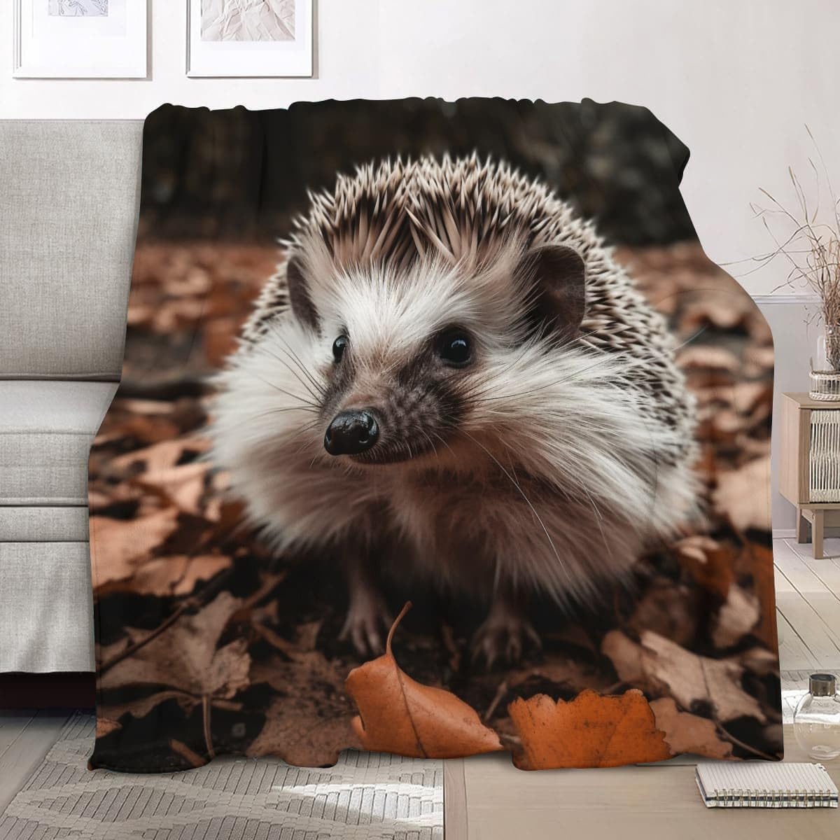 Couverture polaire flanelle hérisson 180x220 cm plaid jeté de canapé brun
