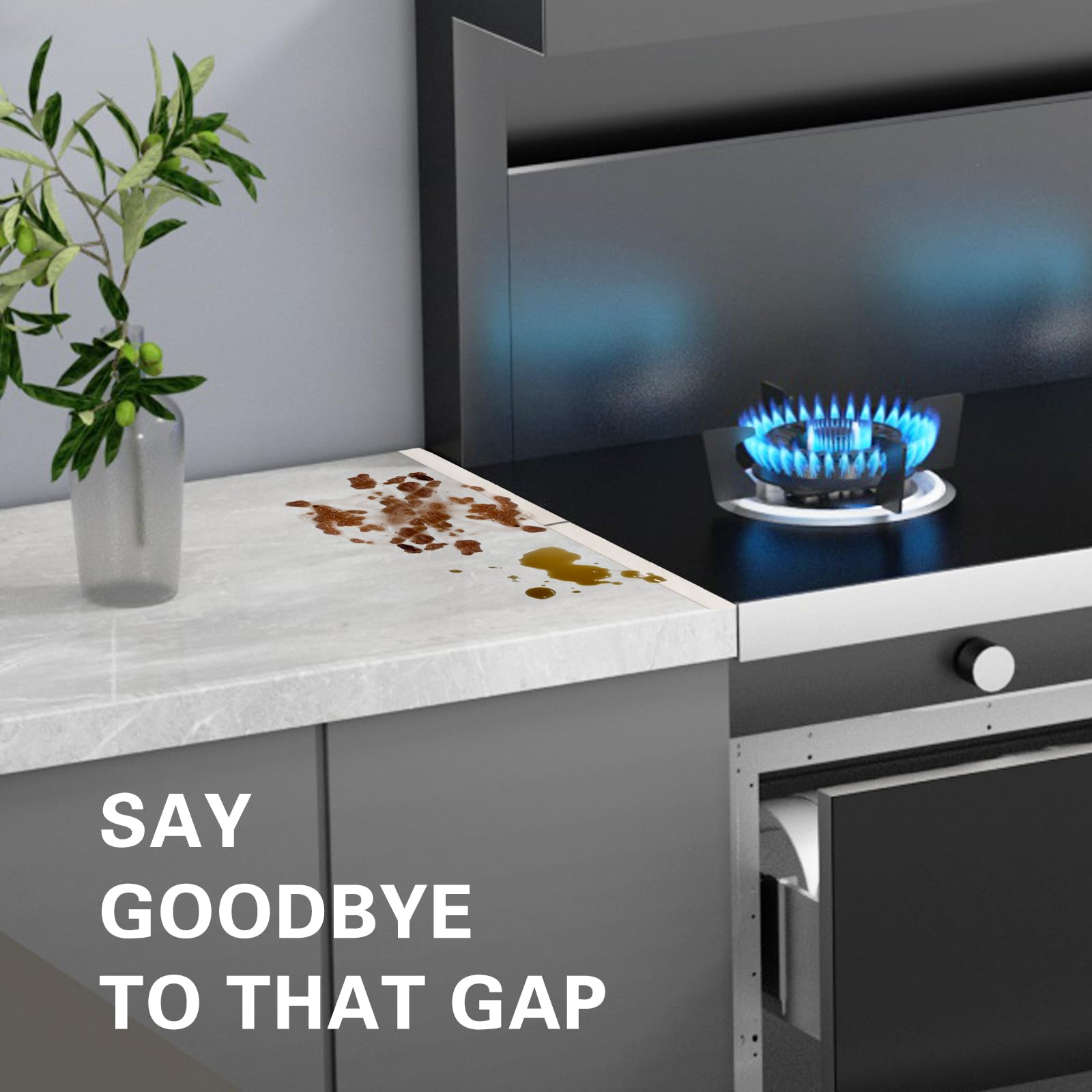 Yallmie 2Pcs Stove Counter Gap Cover, Stove Gap Filler Stainless Steel Oven Gap Filler Strip - Image 4