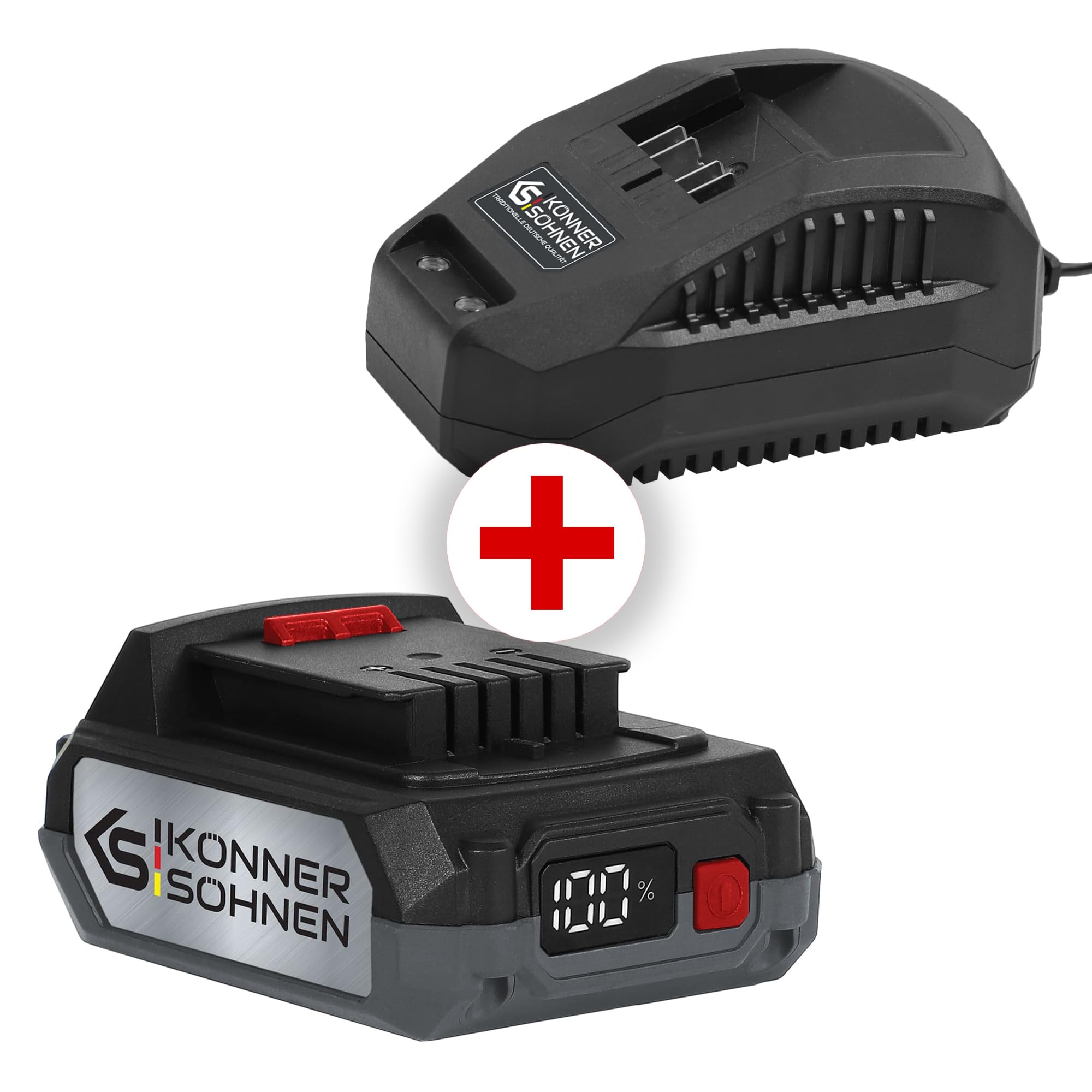 K&S Könner&Söhnen Kit chargeur pour batterie Li-Ion Aku KS C24A + batterie Li-Ion 20 V KS 20 V2-1, chargeur tension de sortie nominale 21,5 V, courant de sortie nominal 2,4 А, batterie lithium-ion 20