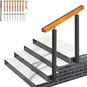 Adjustable Handrails Fits for 2 or 3 Steps Outdoor Stair Railing, Wood ...