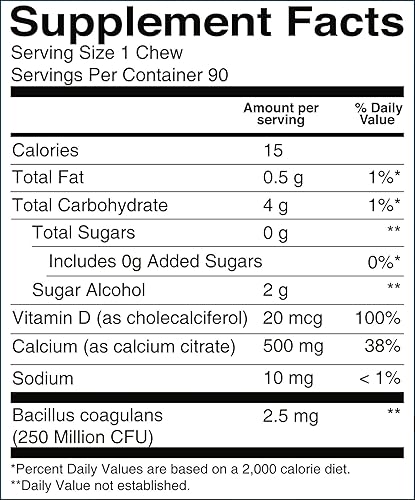 Miniatura 2 de BariatricPal Masticables suaves de citrato de calcio sin azúcar, 500 mg con probióticos (90 unidades) - Frambuesa azul (nuevo!)