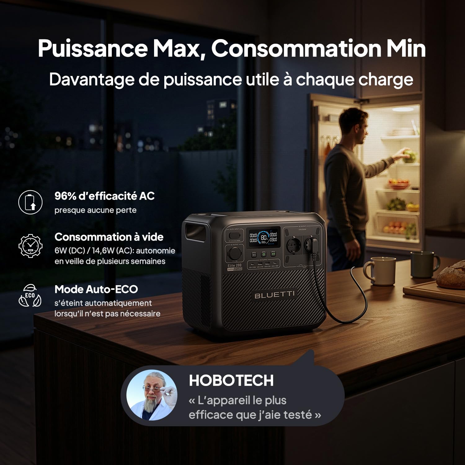 BLUETTI Elite 200 V2 Générateur Électrique Portable, Recharge de 0-80% en 45 Min, Batterie LFP de 2073,6Wh avec 2 Prises CA 2600W (3900W Power Lifting), Station Électrique pour Camping