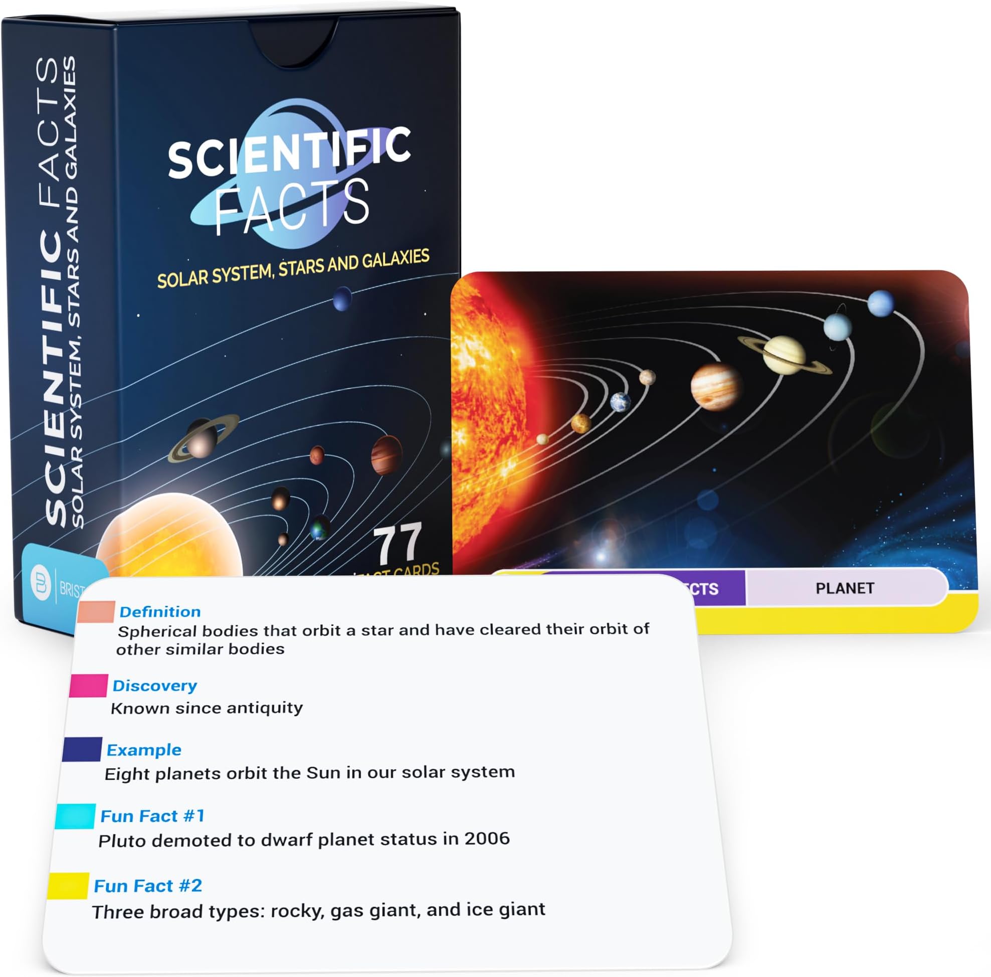 Scientific Facts Flash Cards – 77 Astronomy Learning Cards with Images & Space Facts for Kids & Adults – Solar System, Stars & Galaxies Educational Set – STEM Homeschool Classroom Gift by Briston