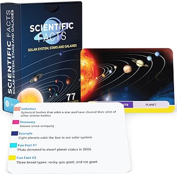 Scientific Facts Flash Cards 77 Astronomy Learning Cards with Images & Space Facts for Kids & Adults Solar System, Stars & Galaxies Educational Set STEM Homeschool Classroom Gift by Briston