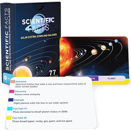 Scientific Facts Flash Cards – 77 Astronomy Learning Cards with Images & Space Facts for Kids & Adults – Solar System, Stars & Galaxies Educational Set – STEM Homeschool Classroom Gift by Briston