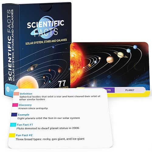 Astronomy Flash Cards – 77 Space Facts, Solar System, Stars & Galaxies | Back to School astronomy cards for science class, homeschool and STEM study covering space, planets, stars and galaxies