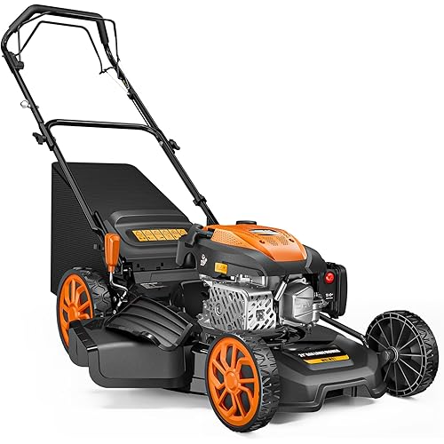 21" Self-Propelled Lawn Mower,170CC Gas Lawn Mower, 3-in-1 Lawn Mower with Mulching and Side Discharge,7 Position Cutting Height Adjustment for Yard and Garden