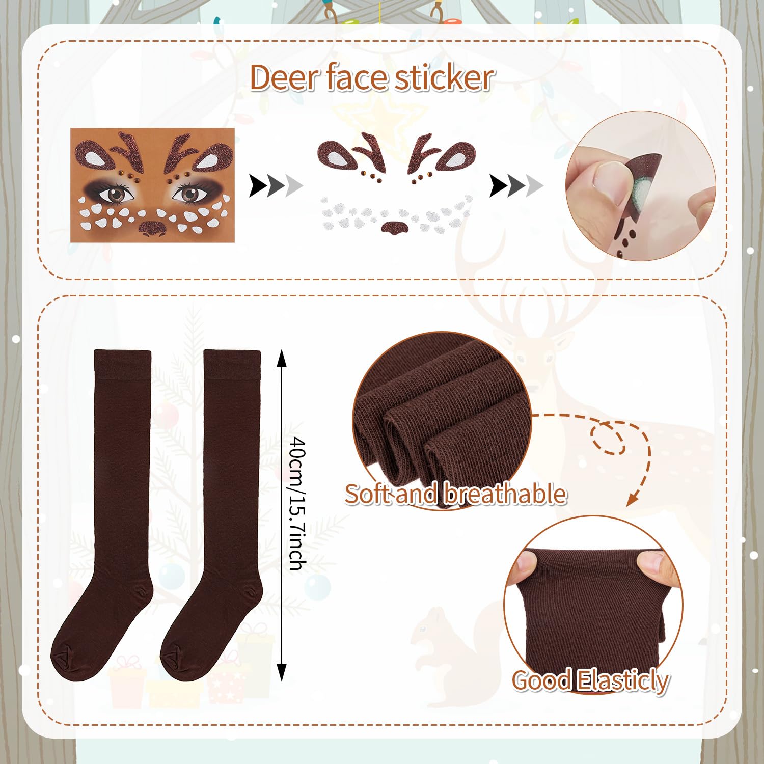 Tobriavor Women's Reindeer Costume Head Band Tutu Skirt Tattoo Socks Christmas Halloween Carnival Women's Costume - Image 4