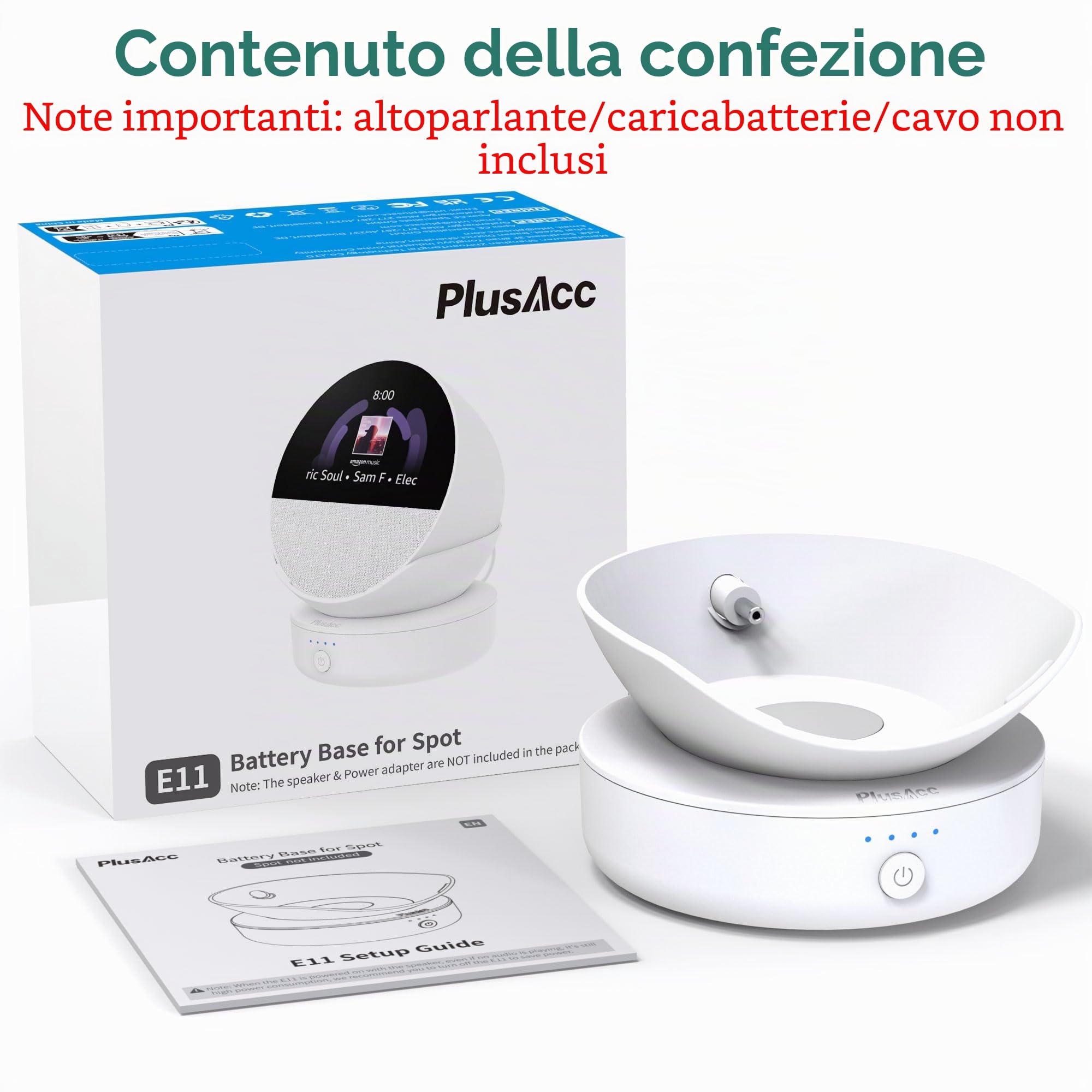 PlusAcc Batteria portatile per spot - Docking station ricaricabile con porta USB-C per ricarica iPhone/auricolari (bianco)