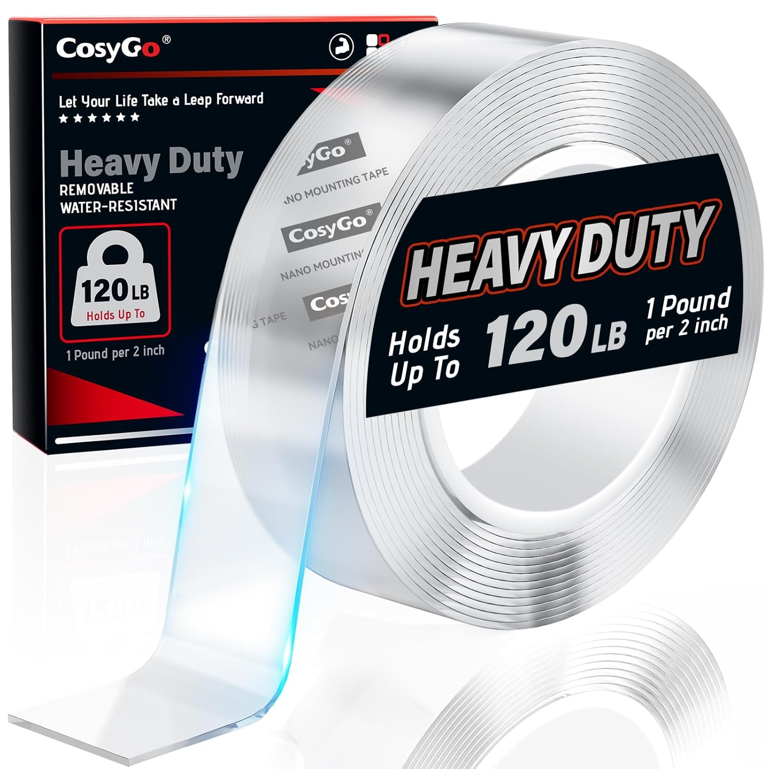 Strong Heavy Duty Double Sided Tape, 1.2" x 20FT Extra Large Clear & Tough Removable Nano Filament Tape for Wall Hanging Strip Poster Deco Rug