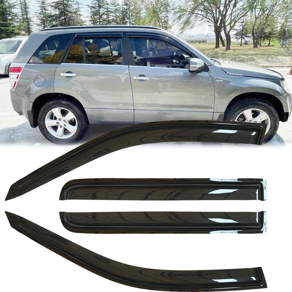 4pcs original outside mount style window rain guards shield side wind deflectors dark smoke nice looking vent window visors fit for 2006-2009 suzuki grand vitara 94135