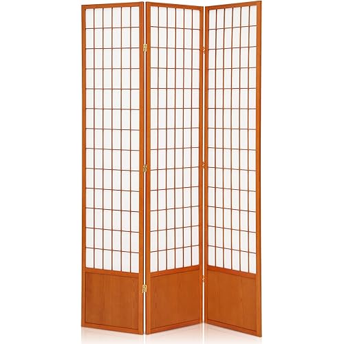 MoNiBloom Japanese Design Room Divider 6.5ft with 3 Panel Folding Privacy Partial Freestanding Partition Screens for Home Office Bedroom, Walnut