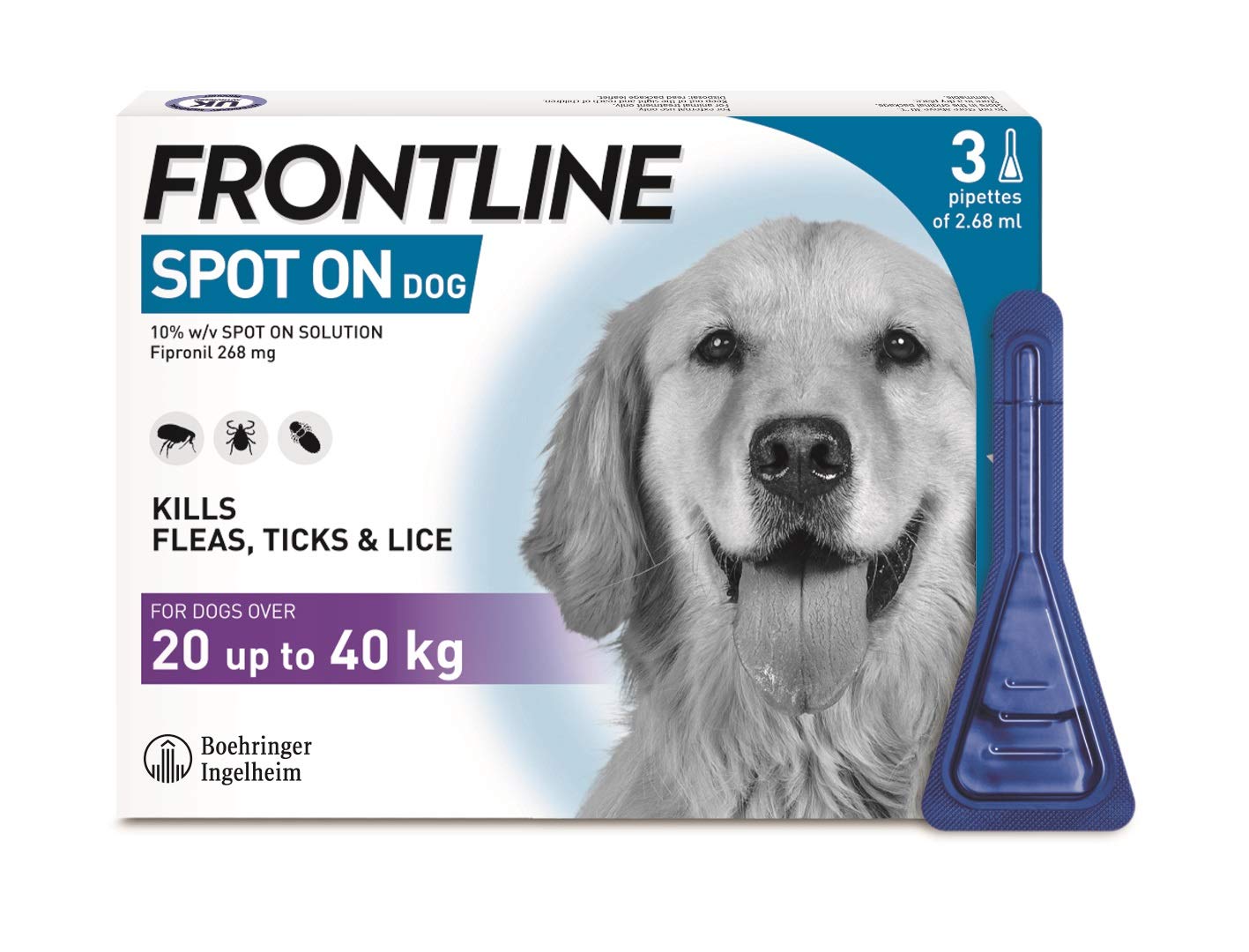 Frontline Spot On For Large Dogs 20 40kg 3 Pipettes Amazon In Health Personal Care
