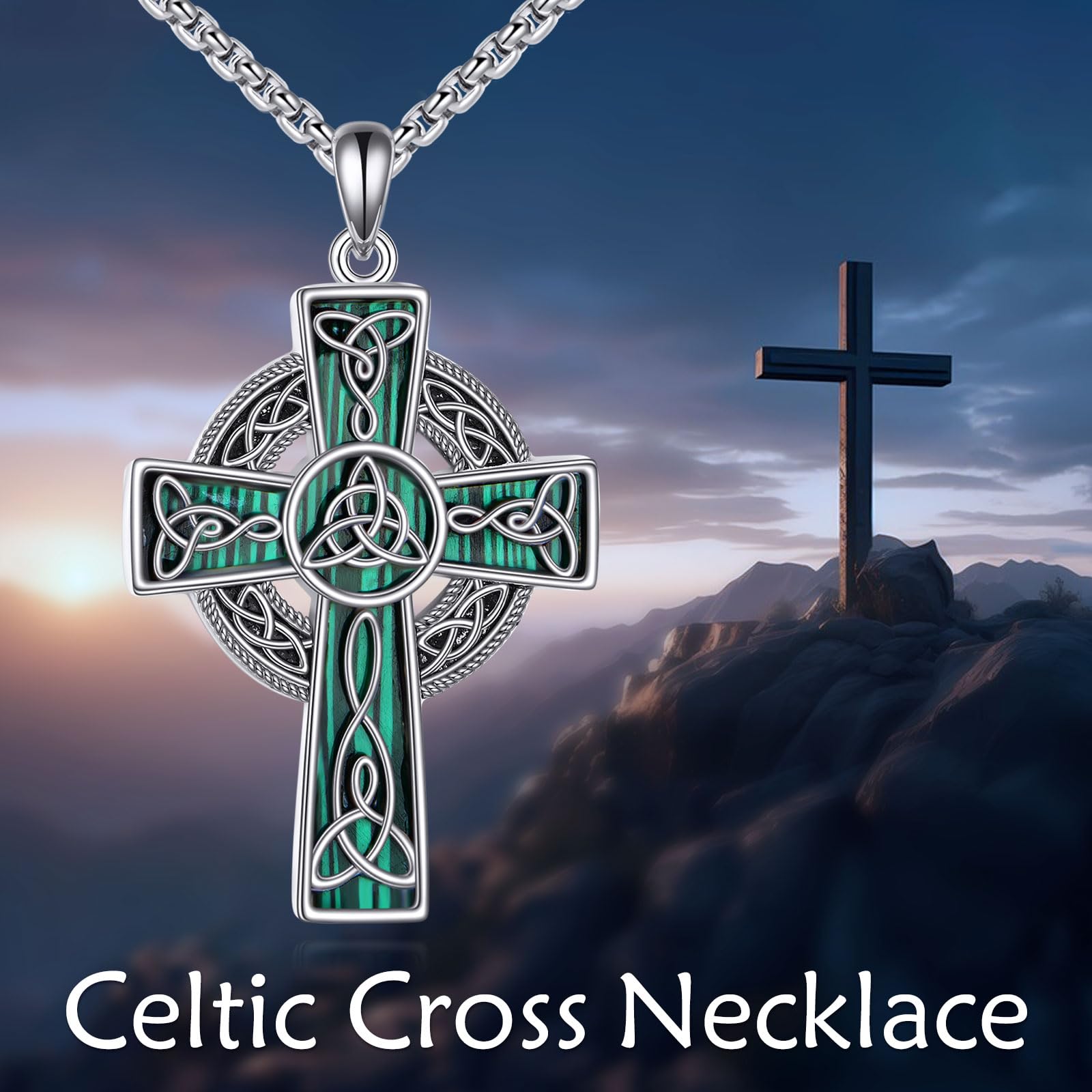 DAYLINLOVE keltisches Kreuz Halskette 925 Sterling Silber Malachit Kreuz kette Kreuz Schmuck Geschenk für Männer Mädchen