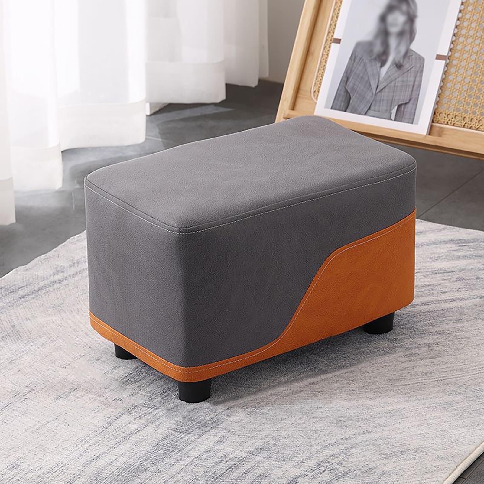 Repose-pieds ottoman en bois salon - Pouf 26 cm tabouret bas d'entrée