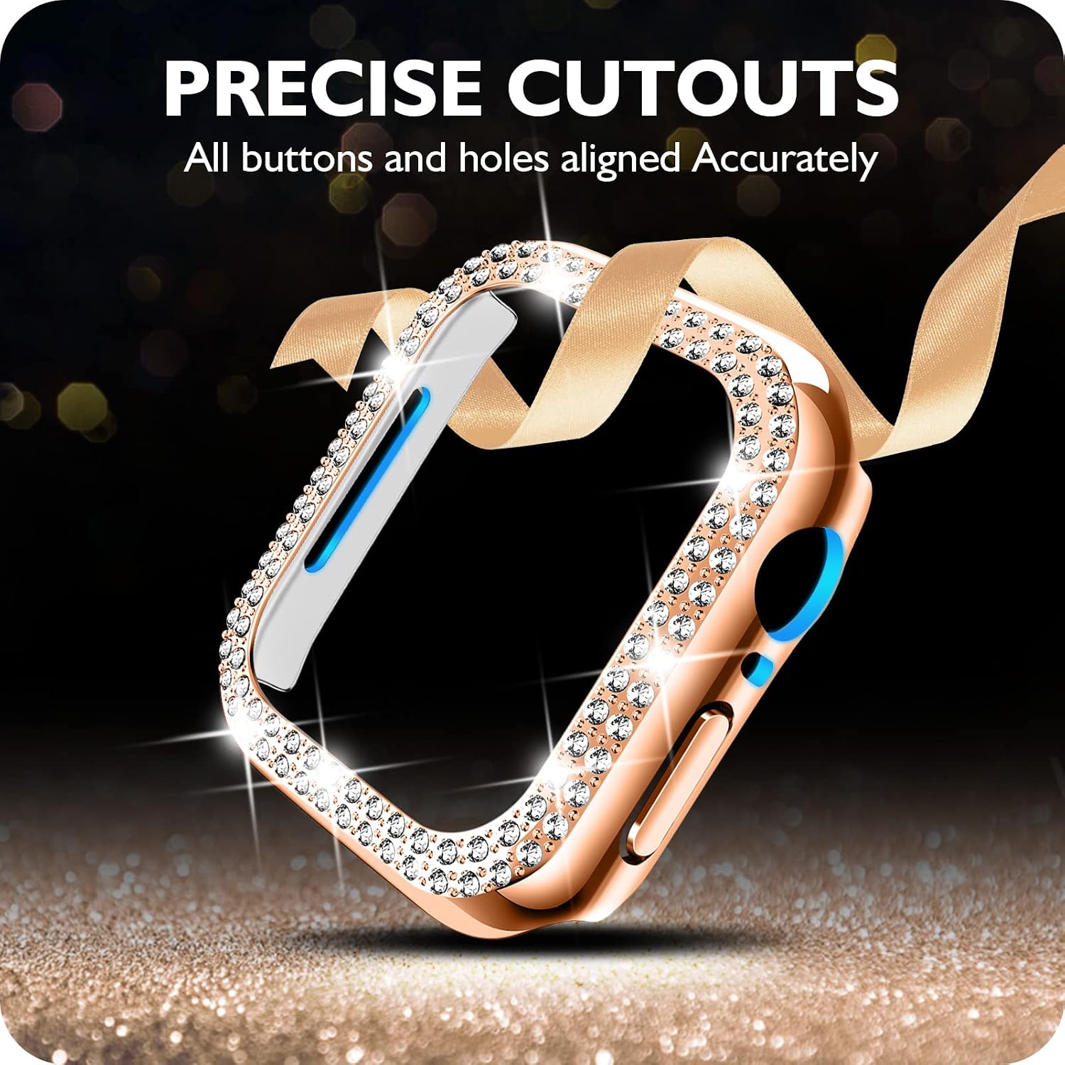 DABAOZA Compatible for Apple Watch 45mm Case Bumper Cover Ultra Series 8 7 6 5 4 3 2 1 SE, Bling Women Girls Dressy Diamonds Crystal Bumper Hard PC Shockproof Case for iWatch (Rosegold, 45mm)