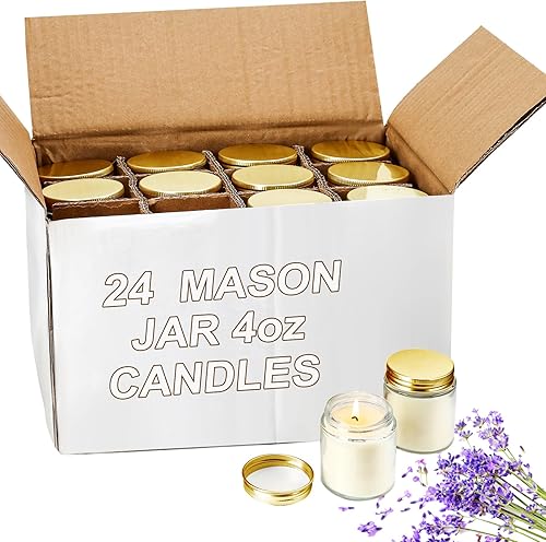 Lounsweer 24 velas pequeñas en tarro Mason de 4 onzas a granel, pequeñas velas perfumadas a lavanda, recuerdos de fiesta para bodas, Navidad,