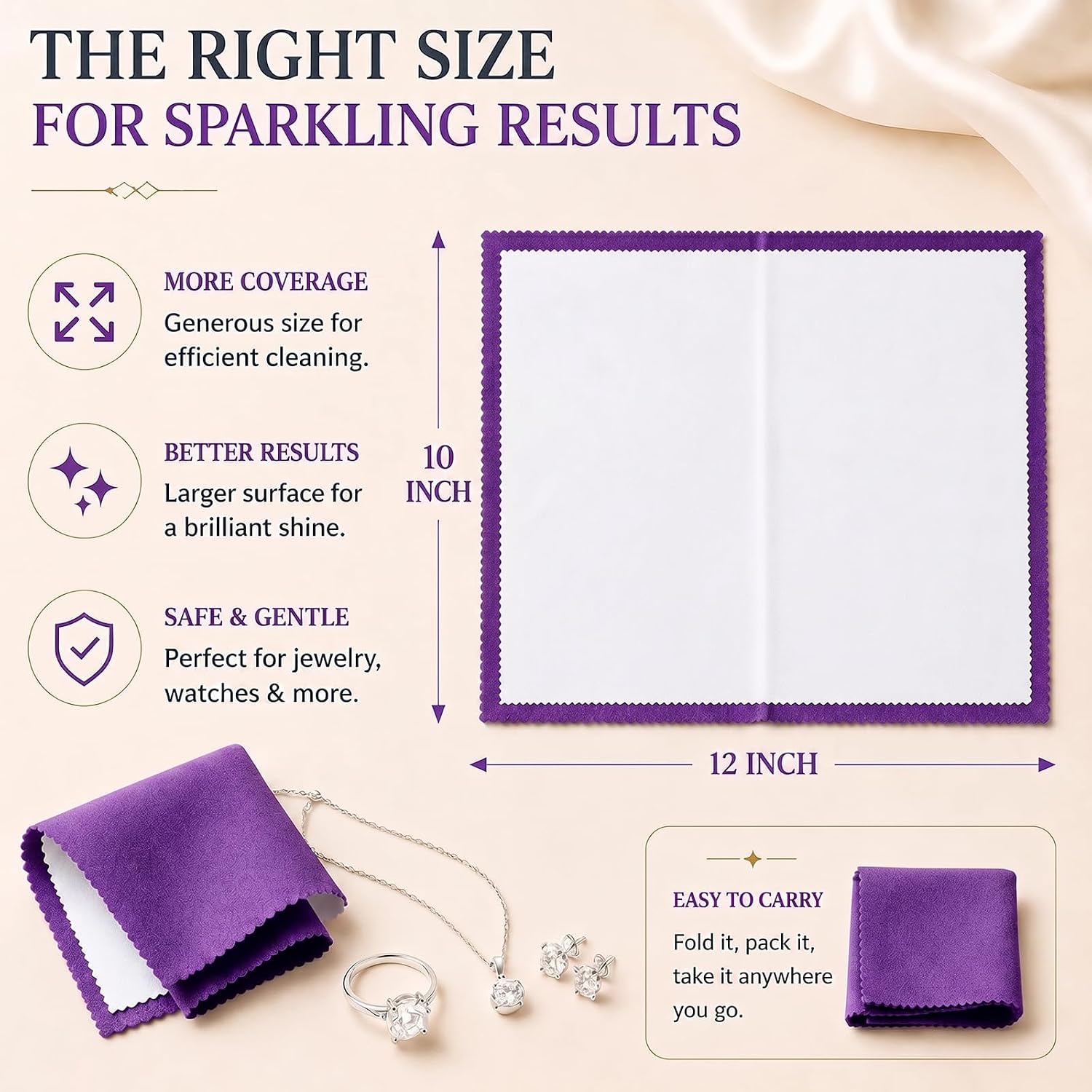 Bonison 4 Pack Large Silver Polishing Cloth – 10"x12" Jewelry Cleaning Cloth & Multi-Layer Jewelry Polishing Cloth for Silver, Gold, Diamond, Platinum, Coins, Watches, Gemstones (Purple) image 3