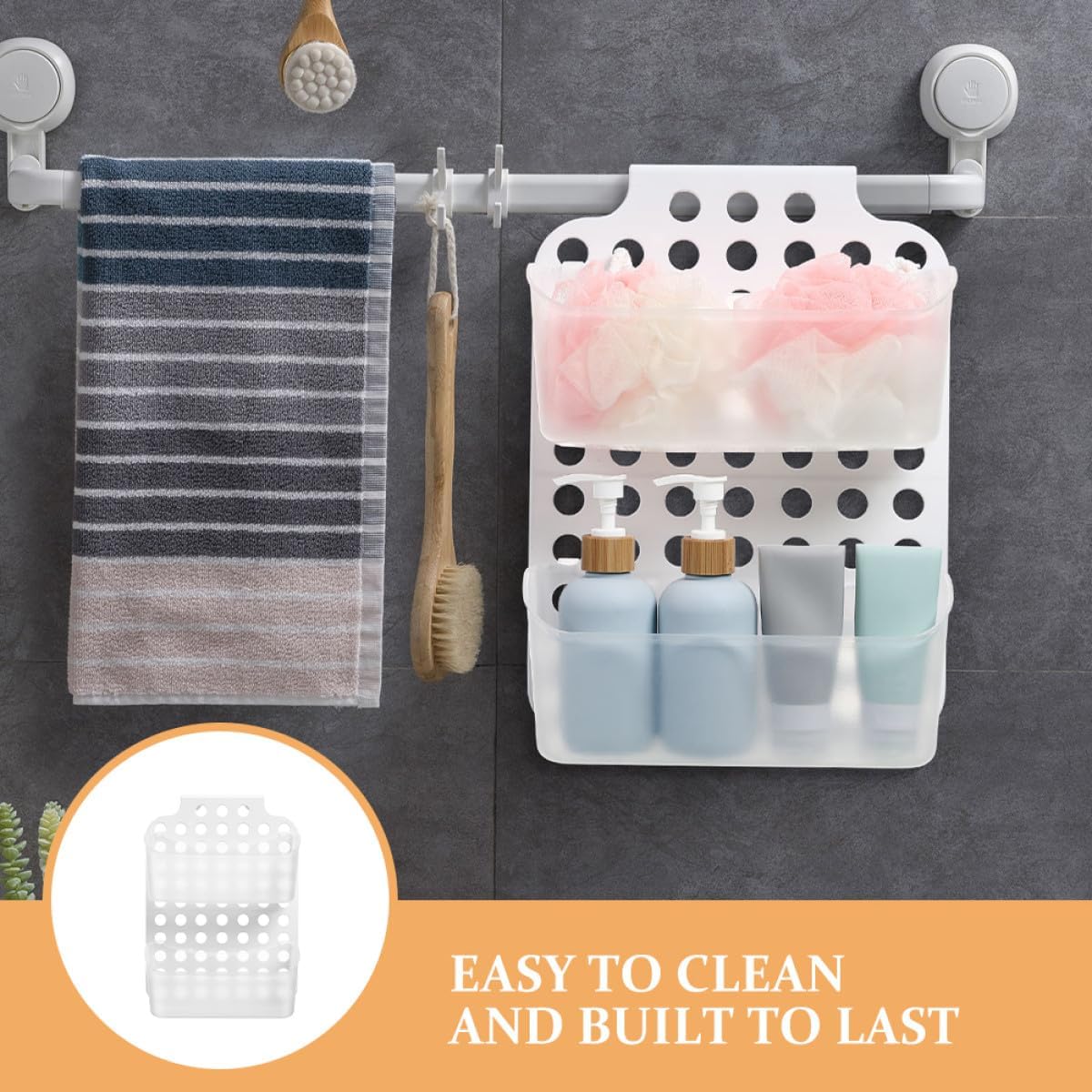 2pcs Bathroom Shower Organizer Caddy Double Layer Plastic Wall-mounted Storage Rack with Drainage Holes No Drilling Bathroom Accessories for Shower and Towel Storage