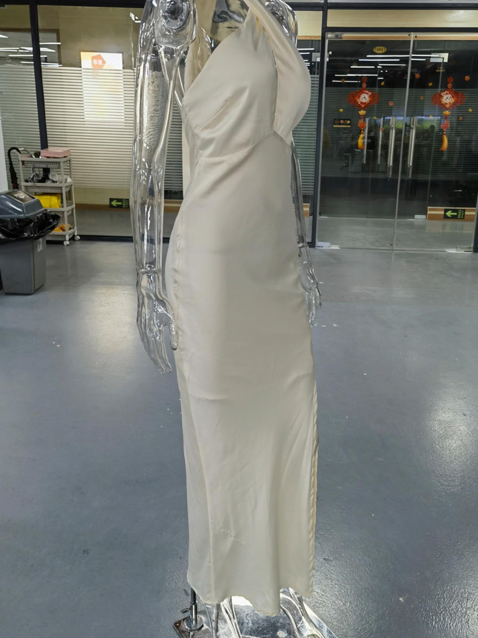 NOGRAX sukienki dla kobiet damskie elegancka wiązana na szyi satynowa sukienka długie beżowe sukienki letnie bez pleców sznurowane vintage impreza rozcięcie sukienki damskie