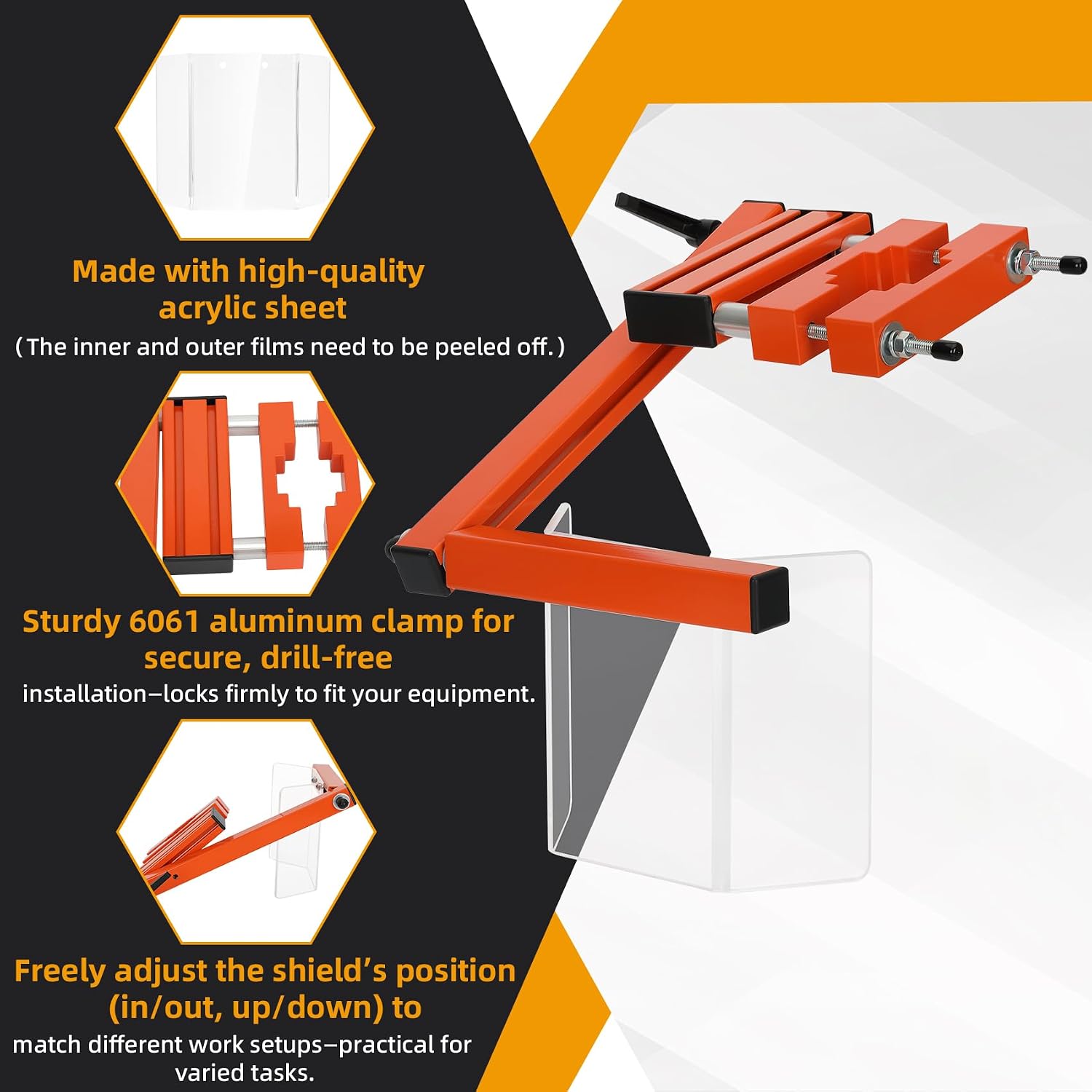 DPG - ES1 Drill Press Guard, Safety Shield with Flip Up Feature, Fits 2 to 4 Inch Diameter Columns, Adjustable Protective Cover for Small and Mid - size Bench, Floor Drill Presses