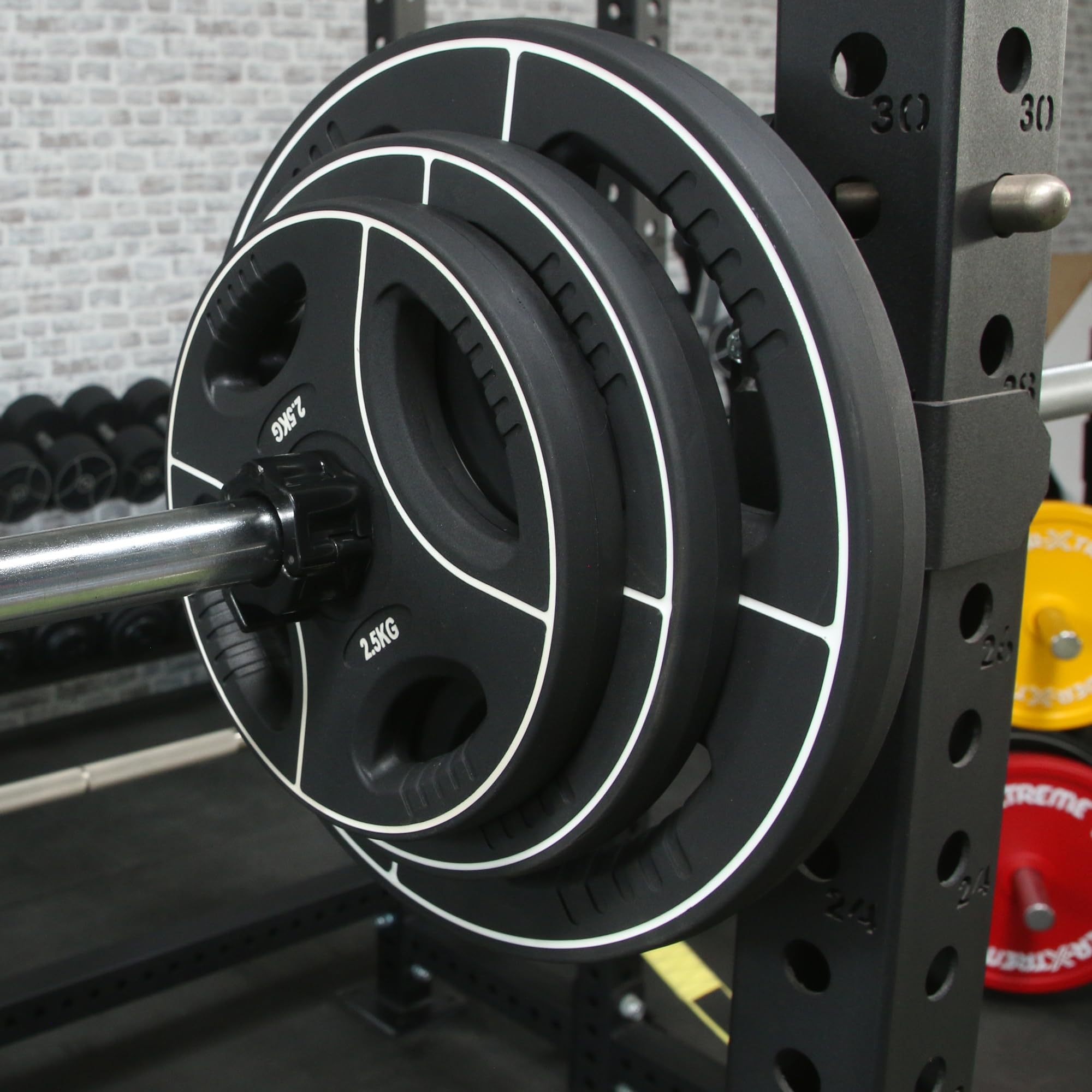 Hantelscheibe | Gewichtsscheibe | 30mm / 31mm | Polyurethan | mit Griffen | Geruchsneutral | Studioqualität | 1,25kg | 2,5kg | 5kg | 10kg | 15kg | 20kg | 25kg