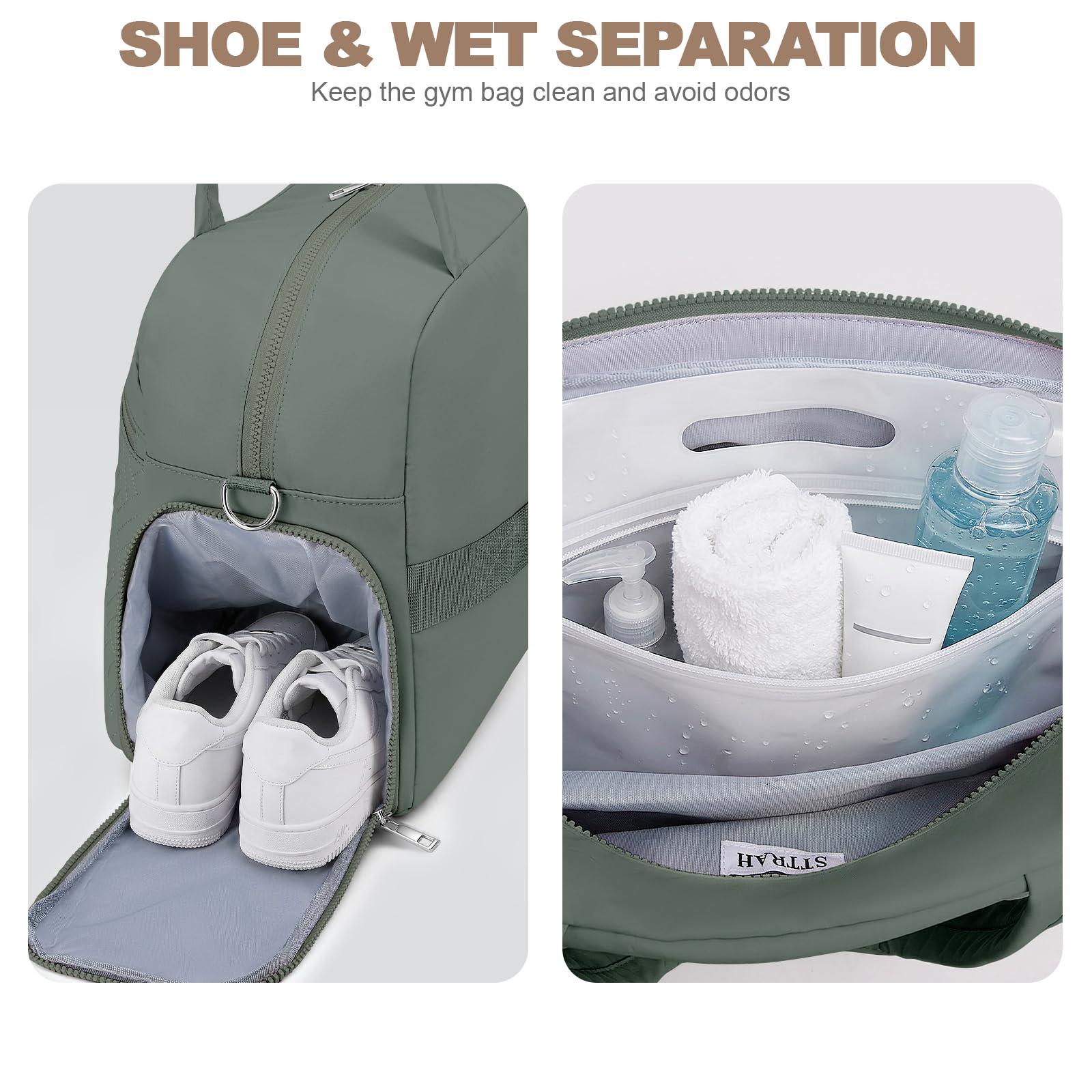 SYTRAH Gym Bag for Women, Lightweight Workout Duffle Bag with Shoe & Wet Separation for Gym, Yoga, Travel & Overnight, Stylish Sports Bag with Adjustable Shoulder Strap Green - 5