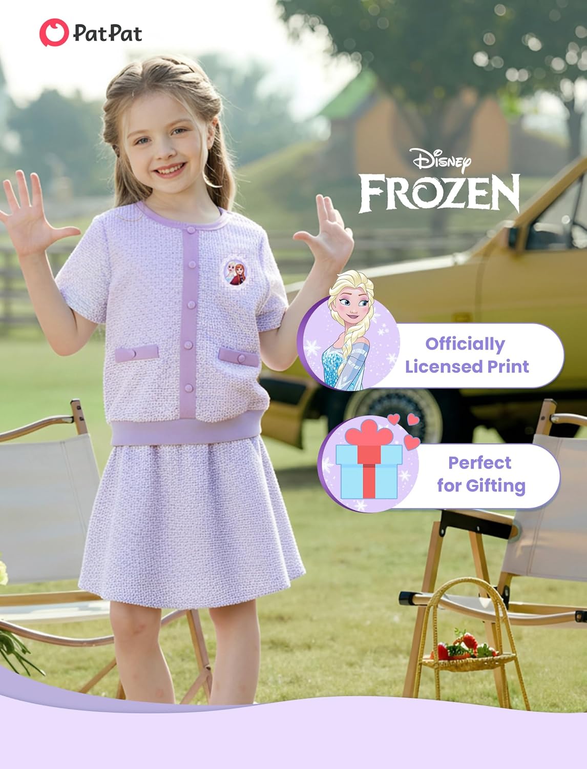 Disney Frozen Elsa Stitch Princess Moana Minnie Toddler Girl 2 Piece Outfit Kid Pearl Button Knit Top & Tweed Skirt Set 2-13Y - Image 3