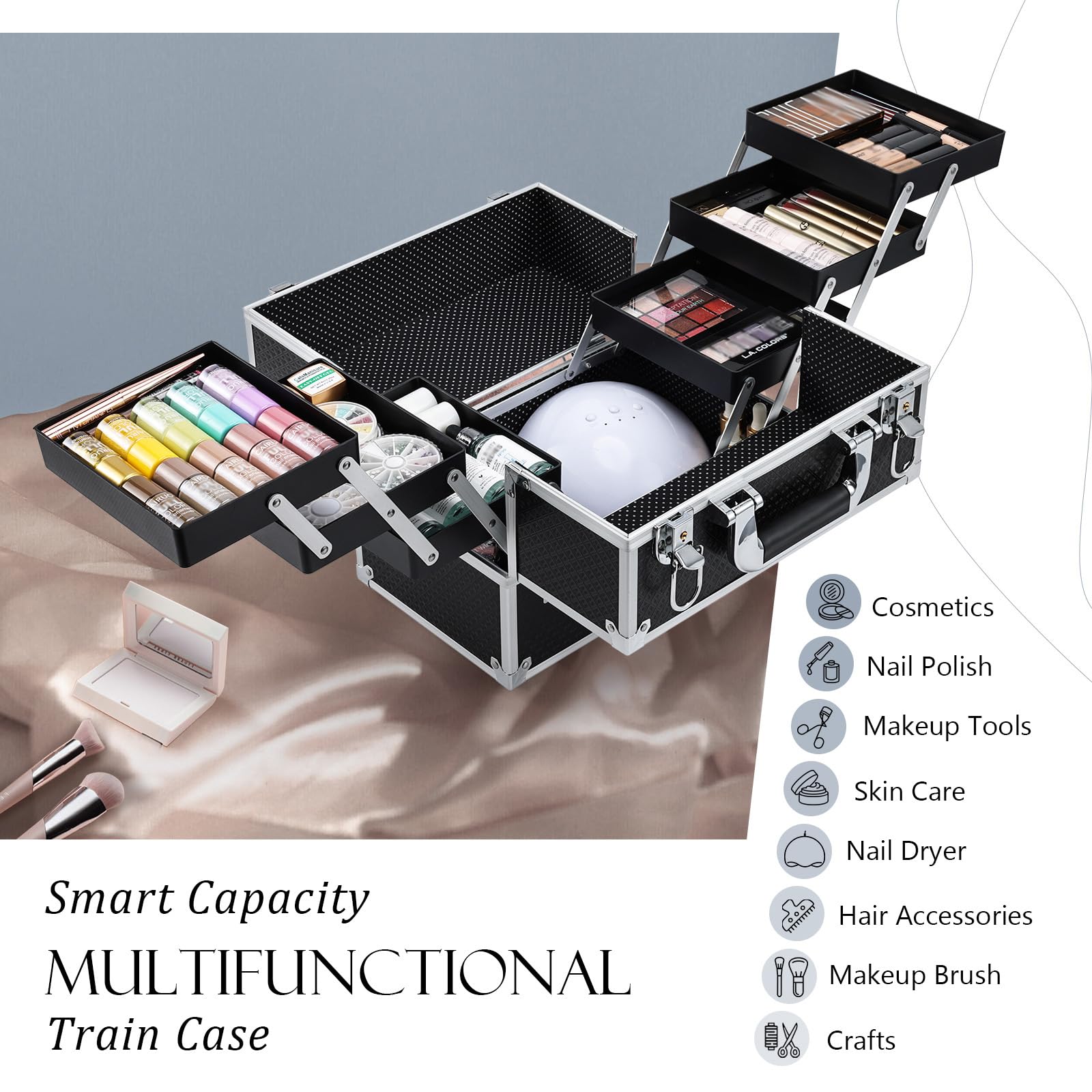 Joligrace Kosmetikkoffer Aluminiumrahmen Make up Organizer Beauty Case Schwarz