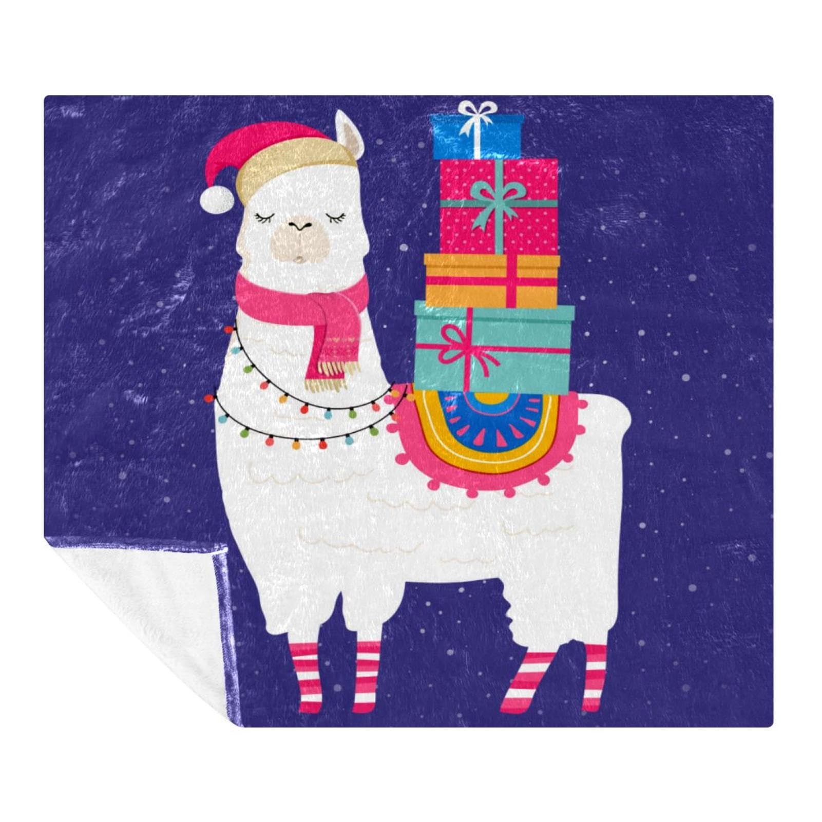 Couverture polaire microfibre légère anti-froid lama de Noël 150x200cm