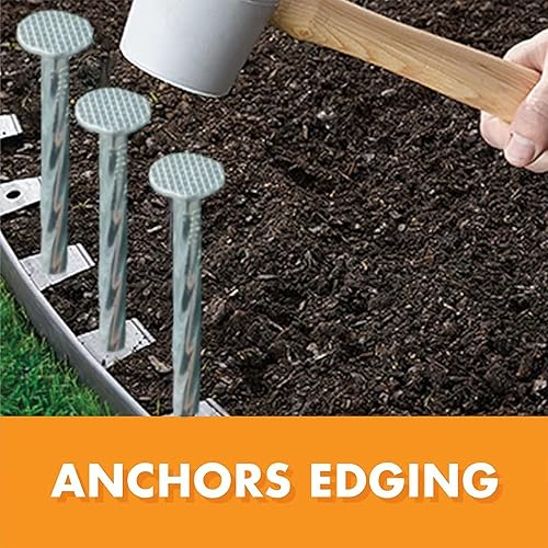 Miniatura 4 de Coffken Estacas de jardín en espiral resistentes de 14 pulgadas, estacas de jardín de metal galvanizado sólido para fijar bordes de pavimentación,