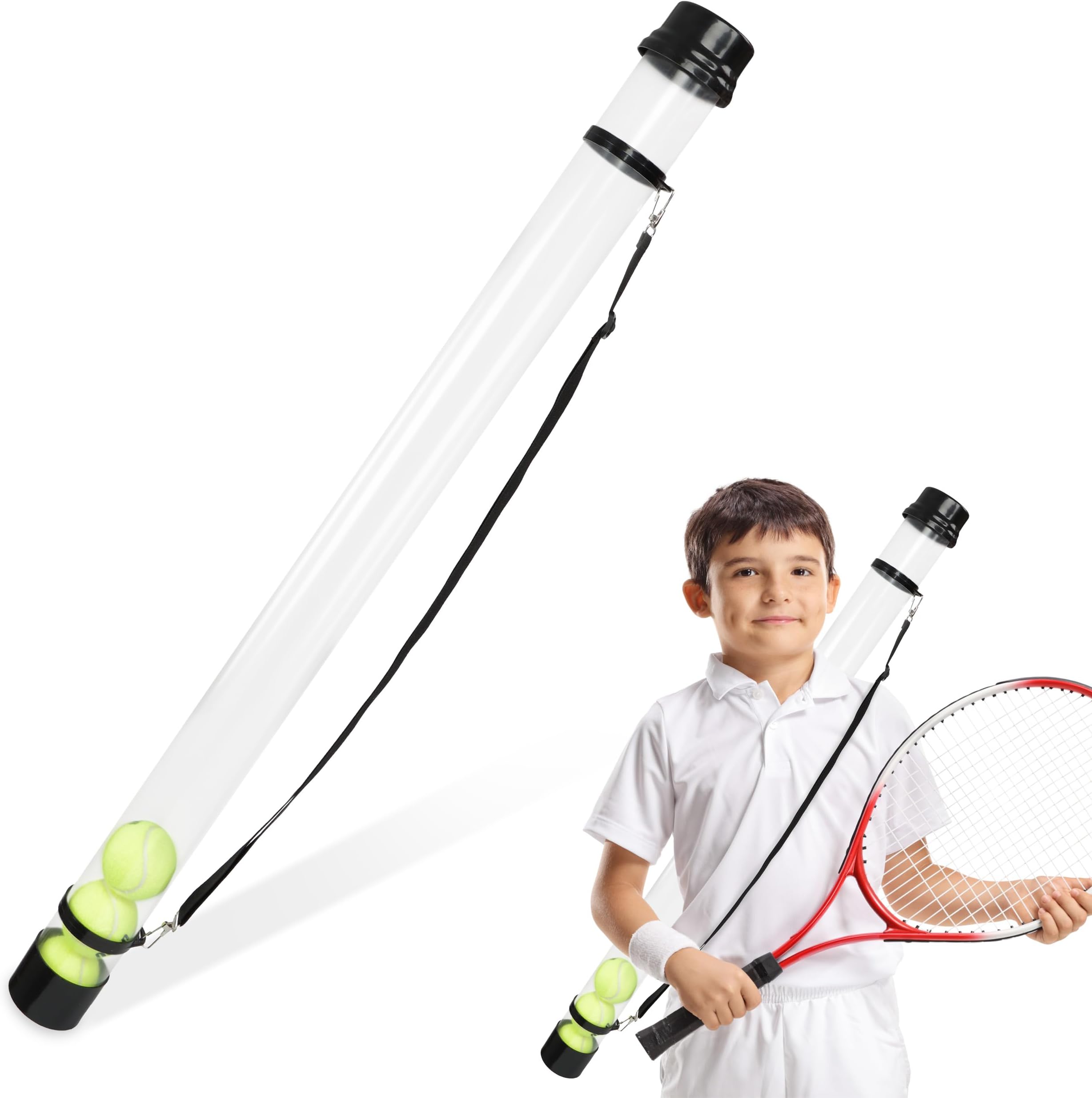 Get Out! Black Tennis Ball Hopper 40 Inch - Tennis Ball Collector & Carrier, Holds 16 Balls, Easy Pickup & Transport