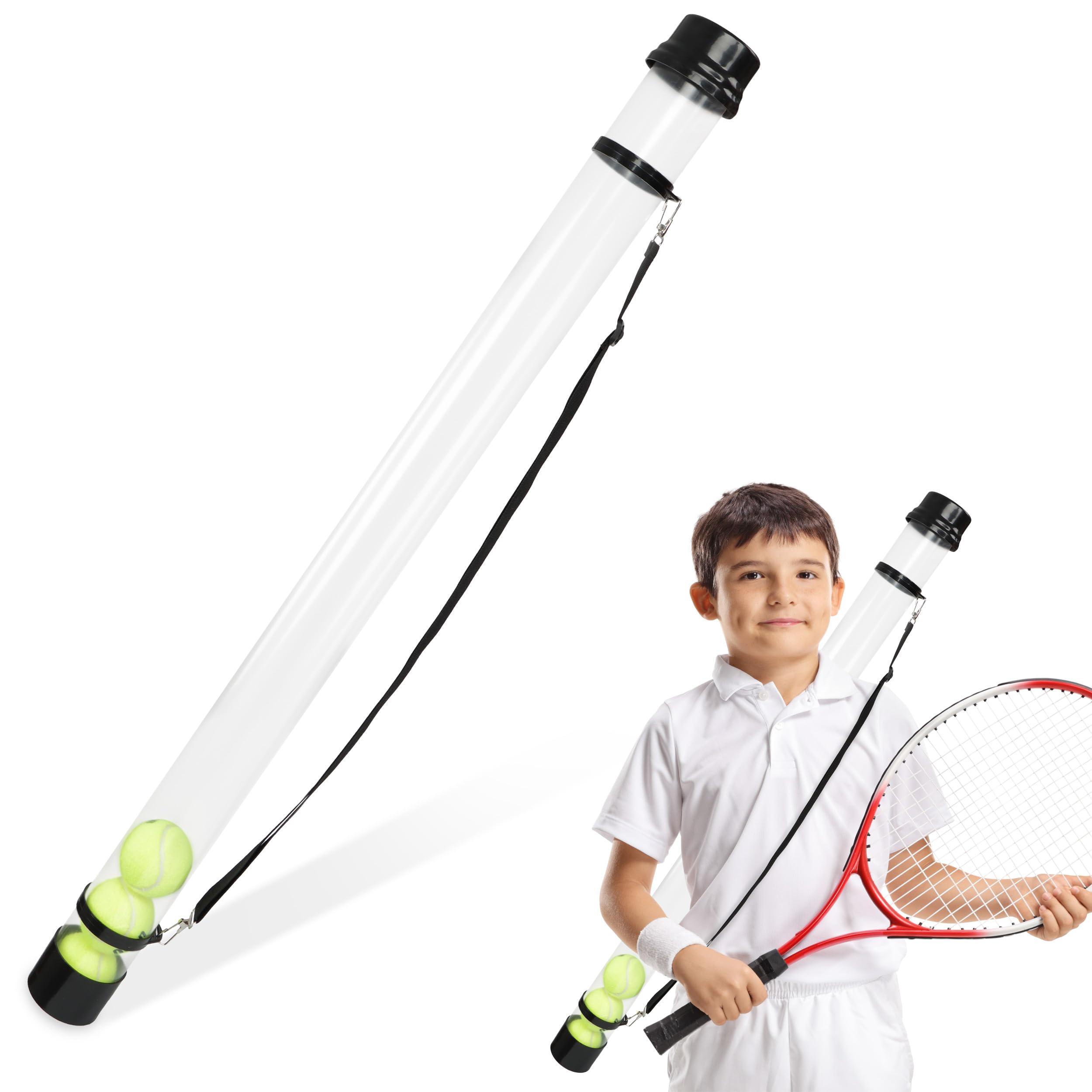 Get Out! Tennis Ball Hopper Tube for 16 Balls - Tennis Ball Pickup Collector Tennis Ball Retriever Tube Carrier - 40in