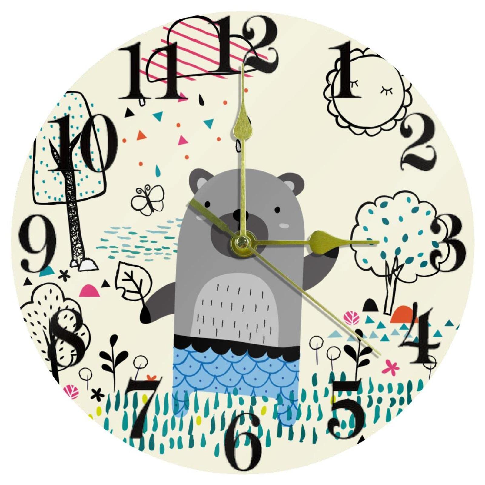 Horloge murale ours 25cm silencieuse et sans tic-tac pour une chambre paisible